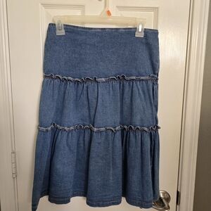 Monteau Blue Tiered Midi Skirt